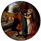 Famous Blue Paintings - A Flemish Proverb 'A Wife Hiding Her Infidelity From Her Husband Under A Blue Cloak'